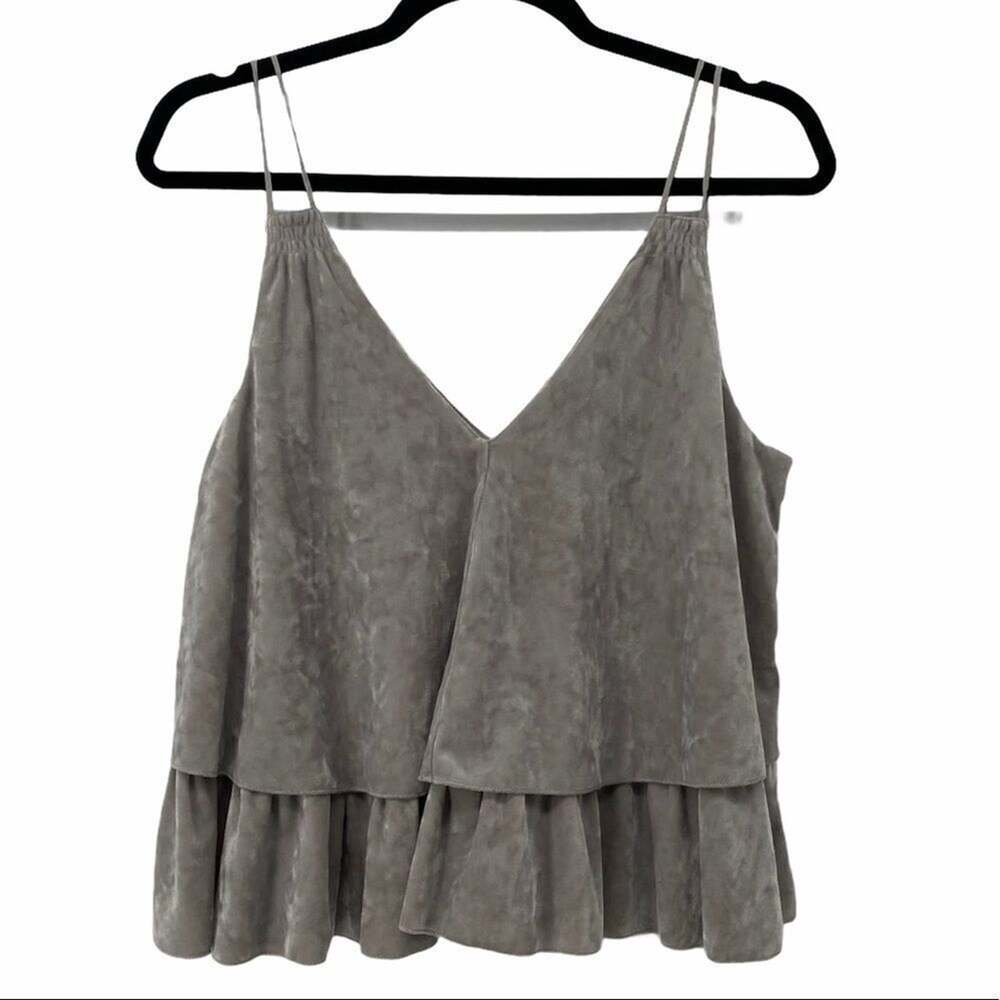 Aerie Gray Velvet Ruffle Hem Tank Top